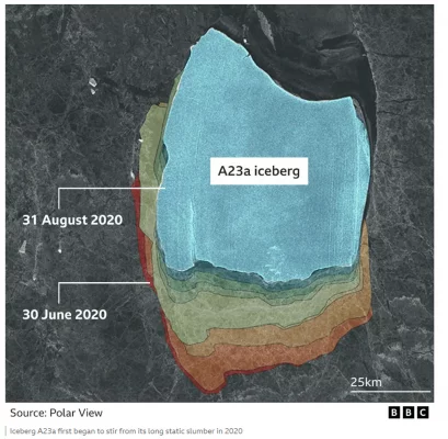 এ২৩এ আইসবার্গের প্রকৃত ছবি। ছবি: বিবিসি 