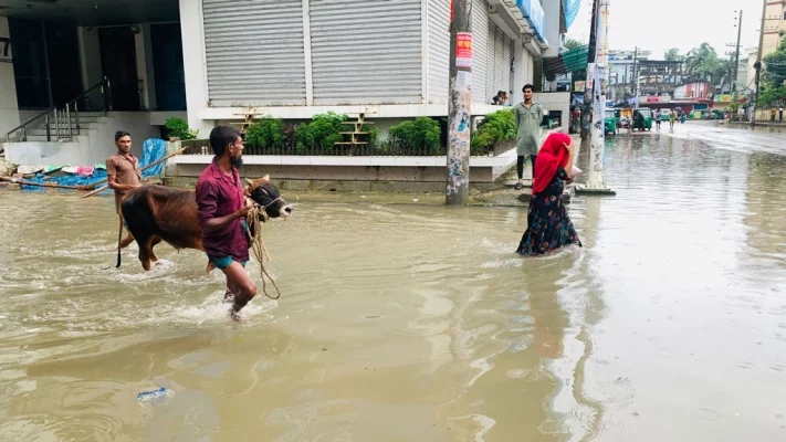 নগরের অভিজাত উপশহর এলাকার রাস্তায় জলাবদ্ধতা। ছবি: আজকের পত্রিকা