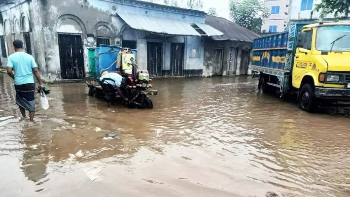 হরিহর নদের পানিতে ডুবেছে পৌর শহরের চারানি বাজার। ছবি: আজকের পত্রিকা