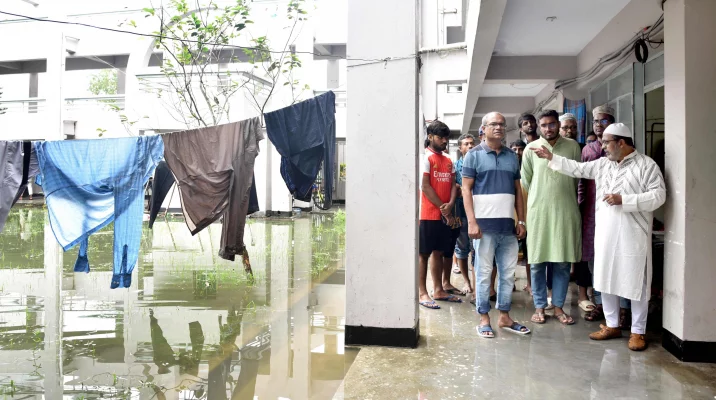 টানা বৃষ্টিতে খুলনা বিশ্ববিদ্যালয়ে জলাবদ্ধতা। ছবি: আজকের পত্রিকা