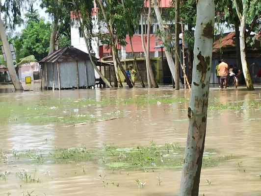 তিস্তা নদীর পানি বাড়ায় বাম তীরে লালমনিরহাট জেলার নিম্নাঞ্চল প্লাবিত হয়েছে। তিস্তা ব্যারাজের সেচ প্রকল্পের ছবি।