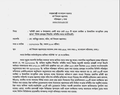 ধর্ম বিষয়ক মন্ত্রণালয়ের ৫৬০টি মডেল মসজিদ ও ইসলামিক সাংস্কৃতিক কেন্দ্র স্থাপন শীর্ষক প্রকল্পের স্টিয়ারিং কমিটির সভার কার্যবিবরণী। ছবি: ধর্ম বিষয়ক মন্ত্রণালয়